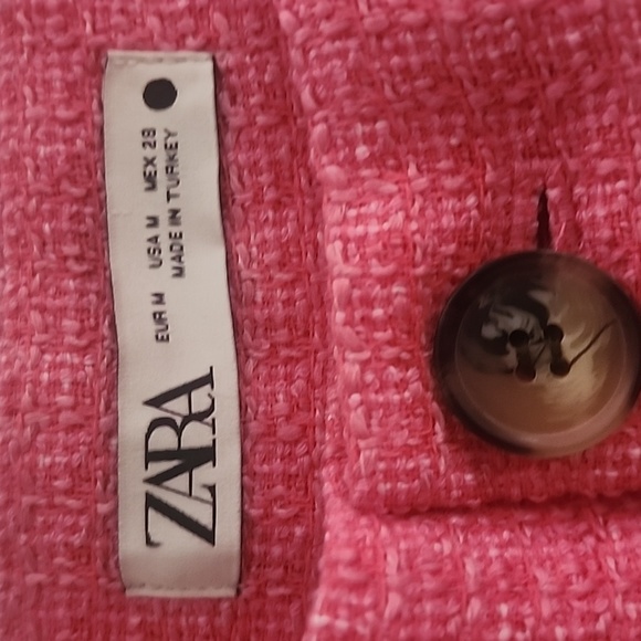 Zara Cropped Fit Tweed Textured Wide Leg Pants Pink Size Medium - Picture 9 of 10